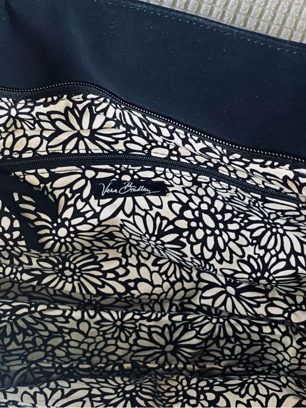 Vera Bradley Black Quilted-Trim Tote with Silver Charm